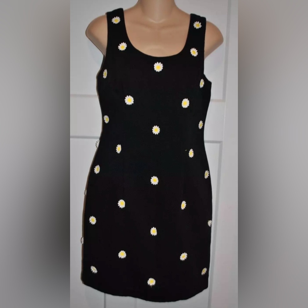 Laundry by Shelli Segal Black Daisy Appliqués Y2K Vintage Dress Size 8